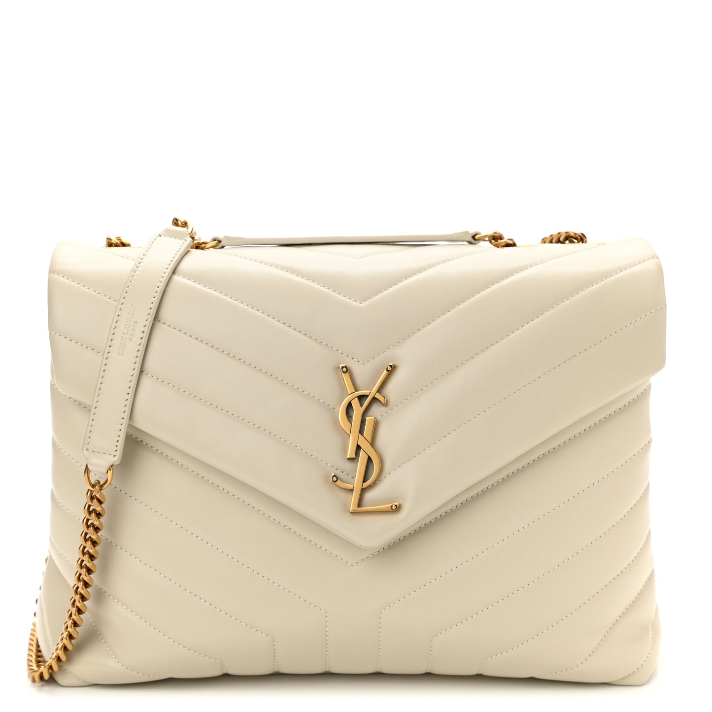 Calfskin Y Quilted Monogram Medium Loulou Chain Satchel Crema Soft