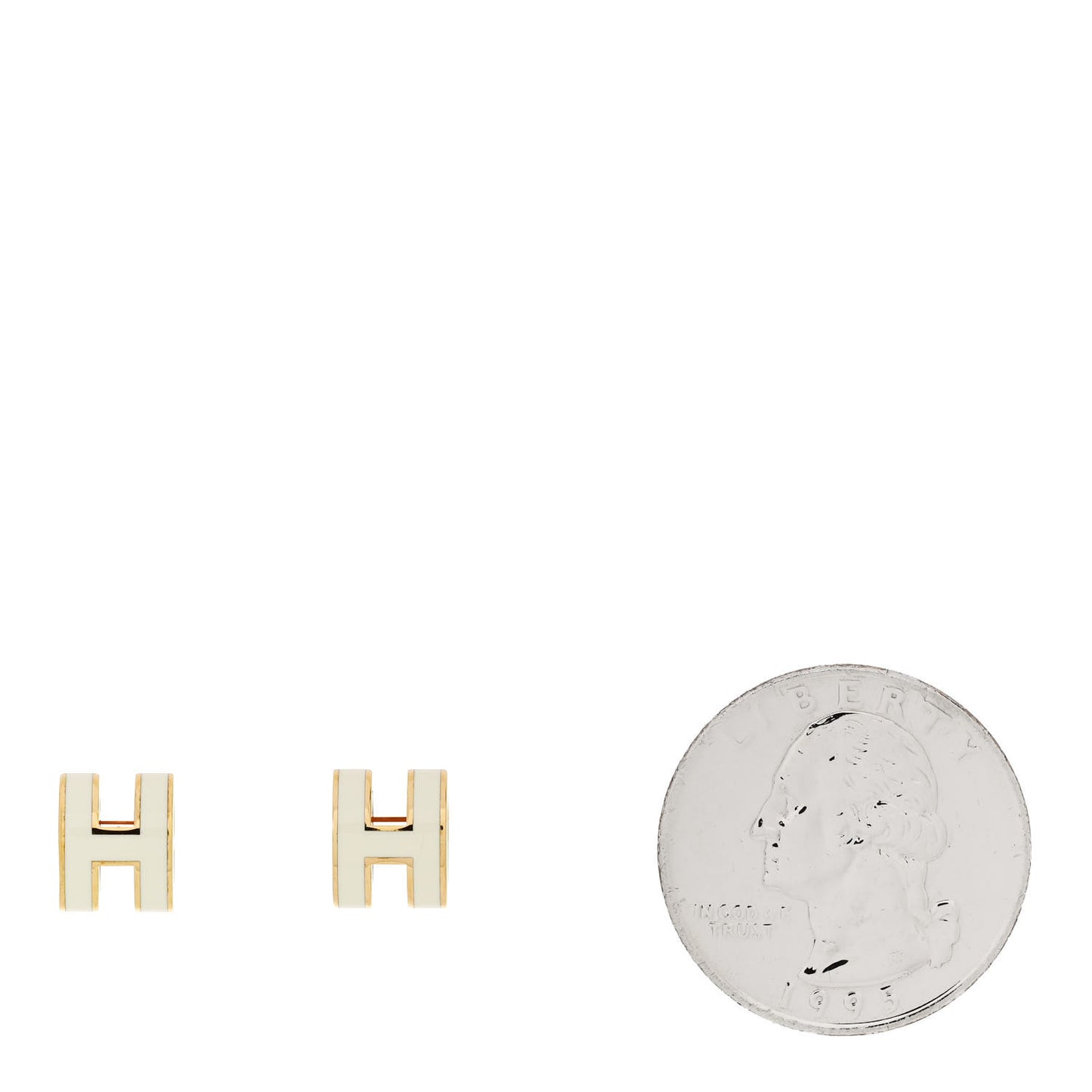 Gold Lacquered Mini Pop H Earrings White