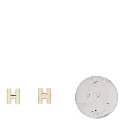 Hermes Gold Lacquered Mini Pop H Earrings White 2 of 5