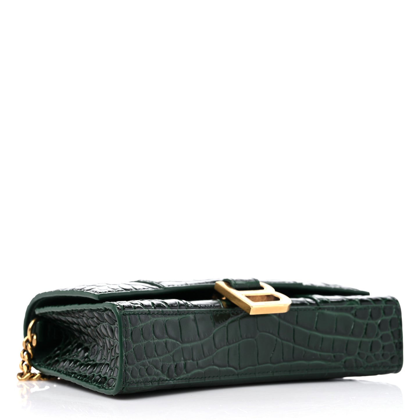 Shiny Calfskin Crocodile Embossed Hourglass Chain Bag Forest Green