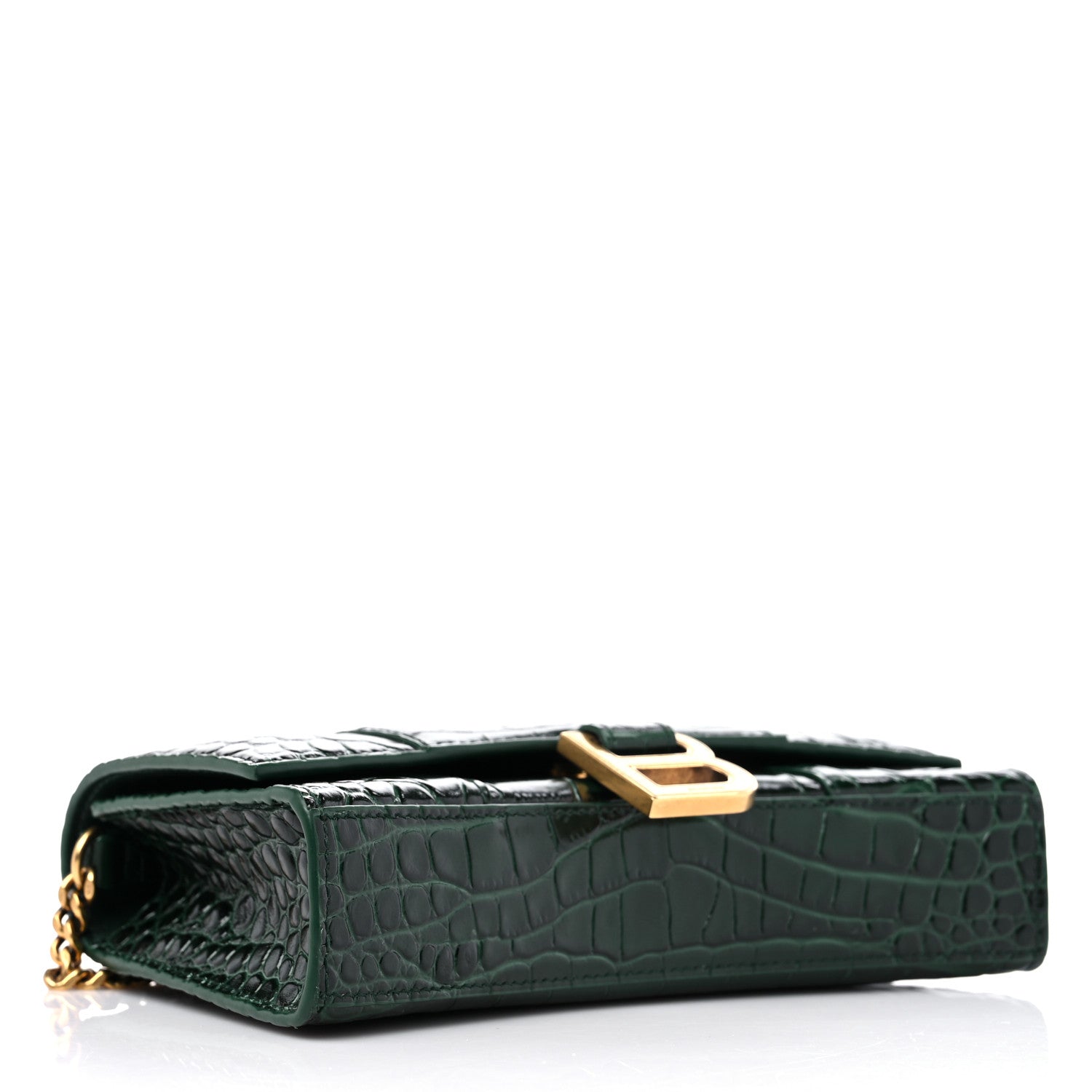 Balenciaga Shiny Calfskin Crocodile Embossed Hourglass Chain Bag Forest Green 4 of 9