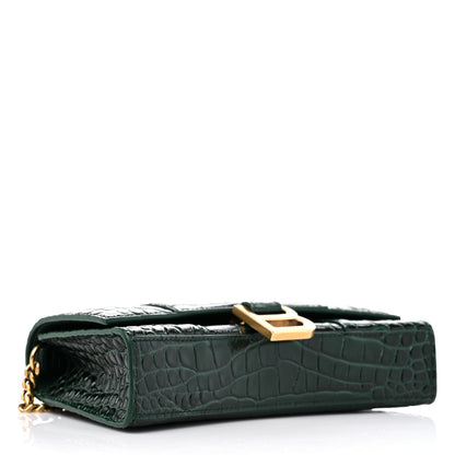 Balenciaga Shiny Calfskin Crocodile Embossed Hourglass Chain Bag Forest Green 4 of 9