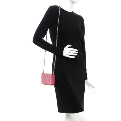 Chanel Lambskin Camellia Embossed Small Clutch With Chain Fuchsia 2 of 10