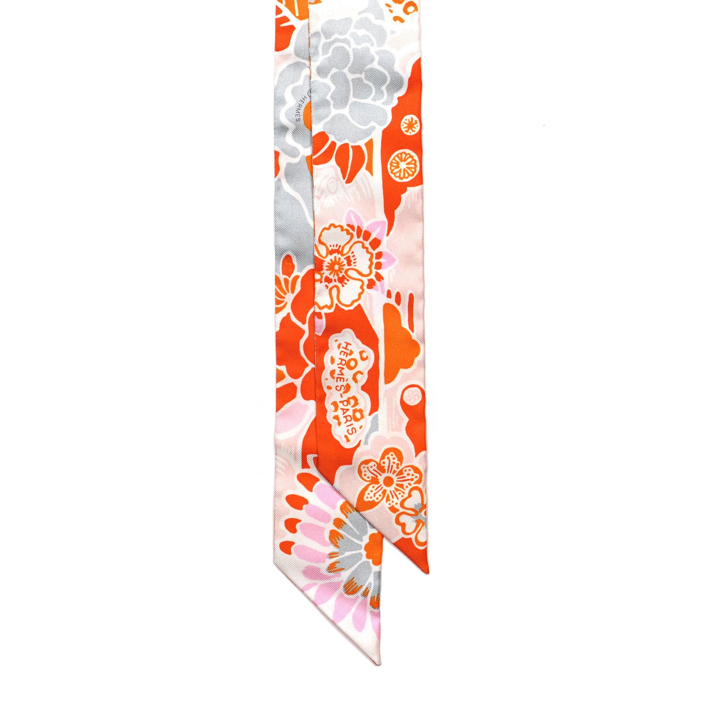 Silk Bingata Twilly Orange Rose Gris