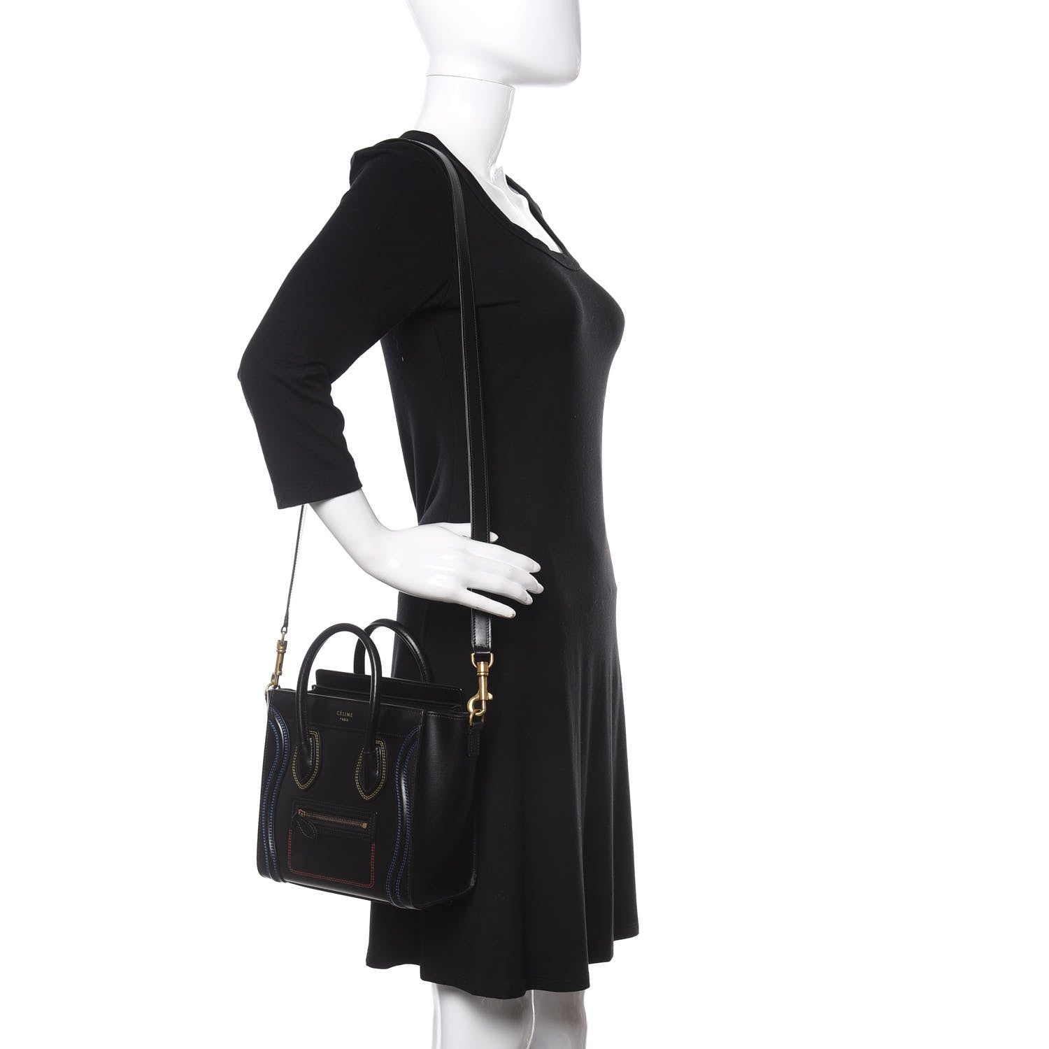 Celine Smooth Calfskin Multicolor Double Stitching Nano Luggage Black 2 of 9