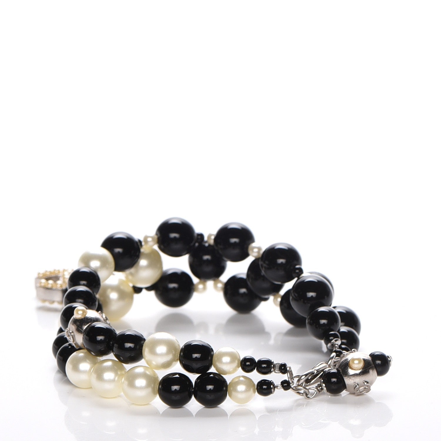 Chanel Pearl Bead CC Bracelet Black White 3 of 6