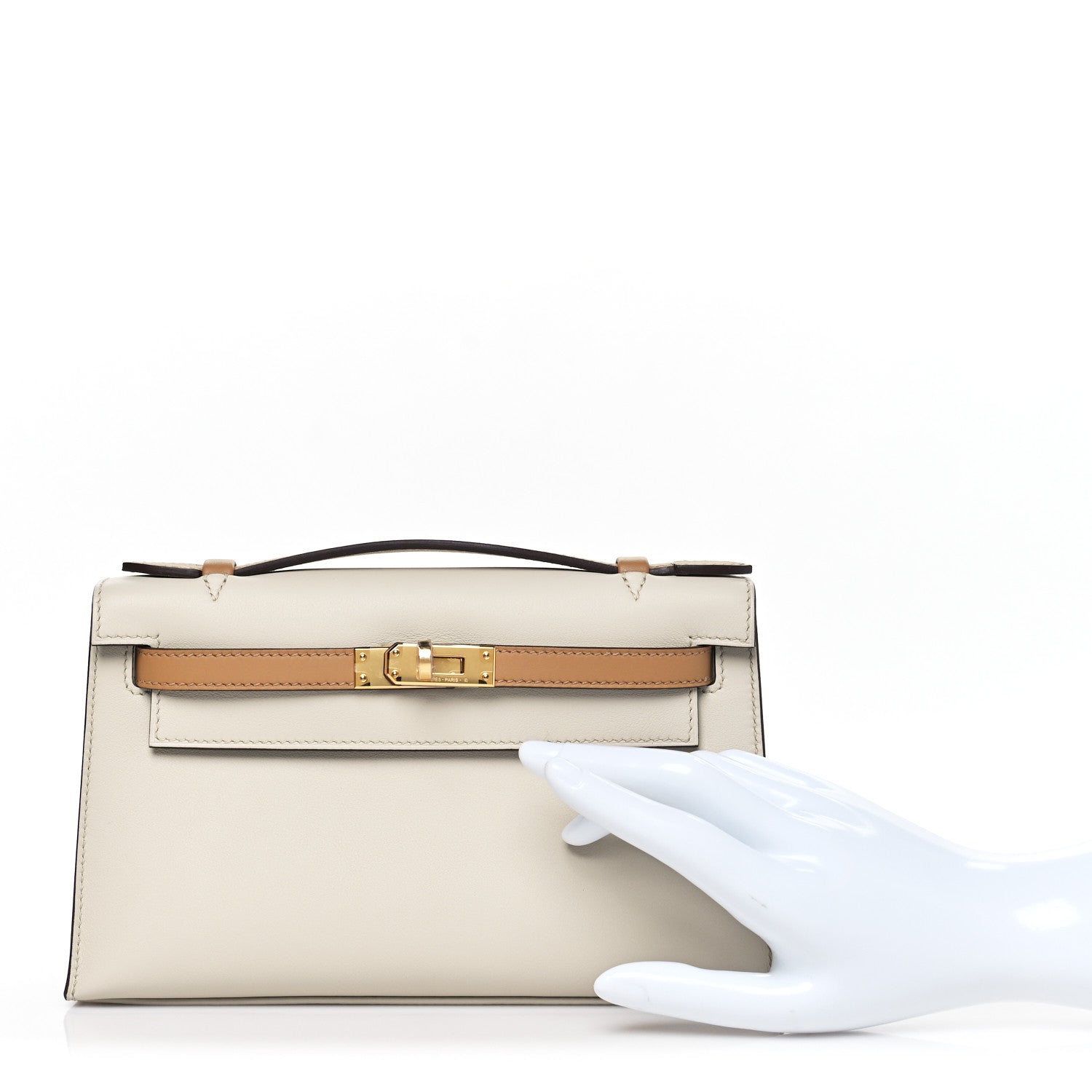 Hermes Swift Horseshoe Kelly Pochette Clutch Nata Biscuit 2 of 11