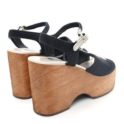 Chanel Fabric Calfskin Platform Wedge Sandals 36 Black 5 of 9