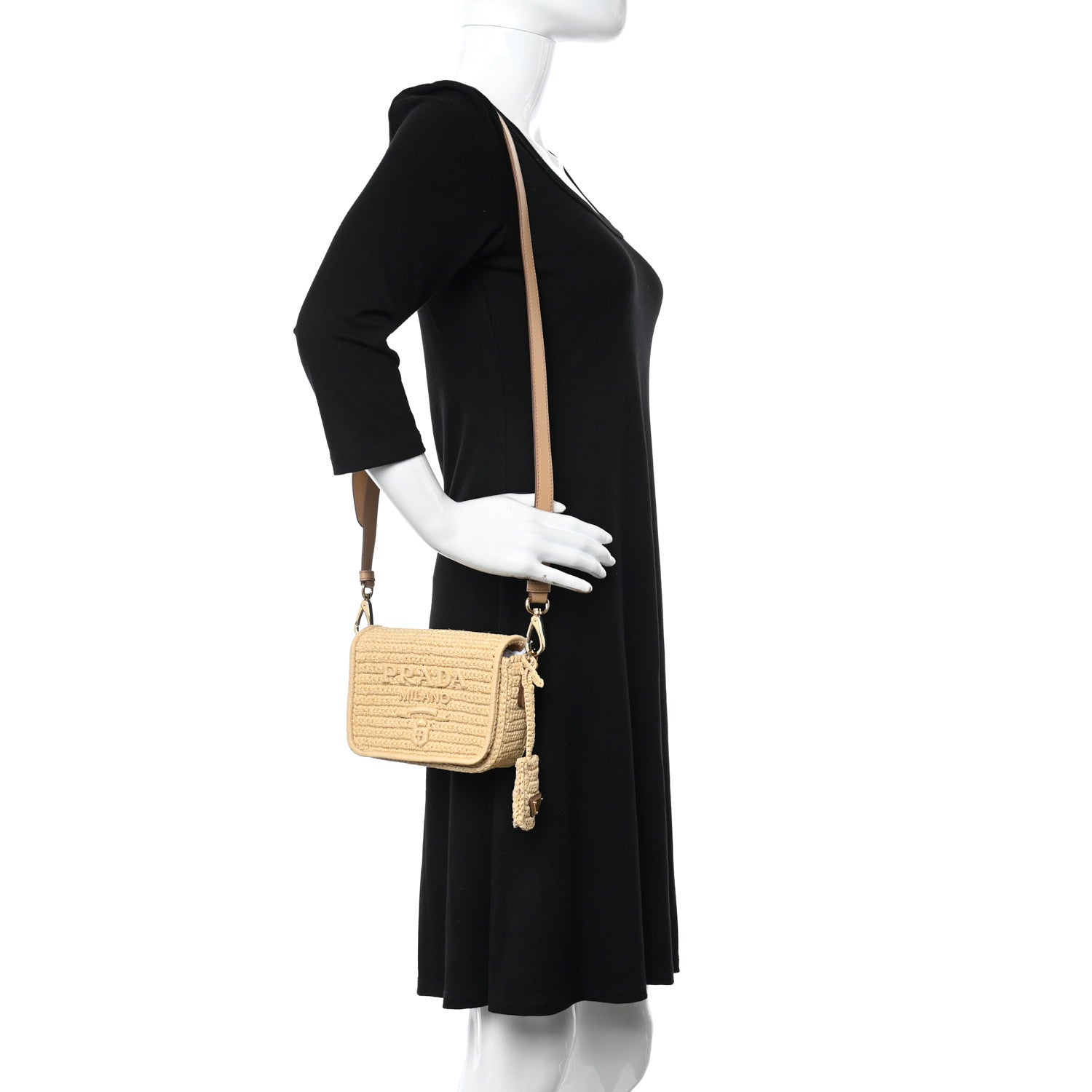 Prada Yarn Raffia Effect Crochet Logo Embroidered Flap Shoulder Bag Naturale 2 of 9