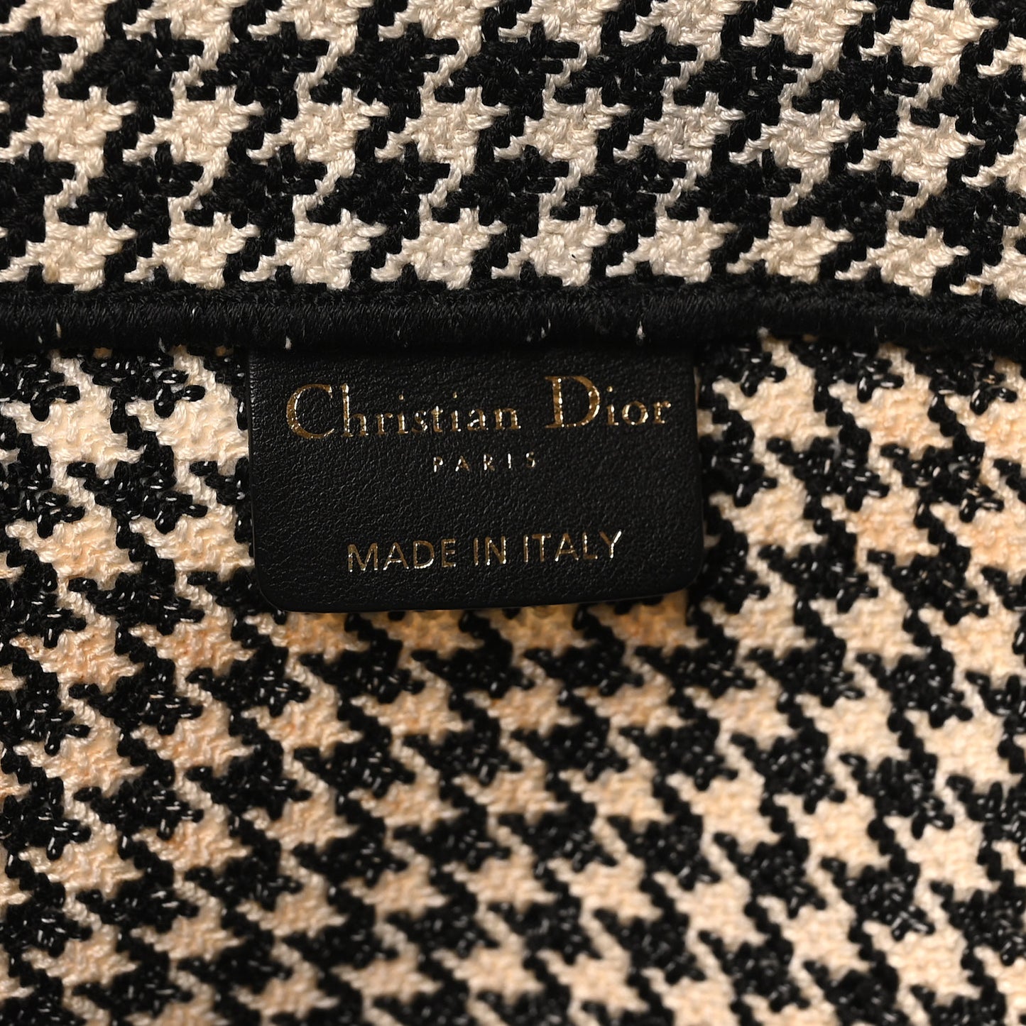 Canvas Houndstooth Embroidered Large Book Tote Black White