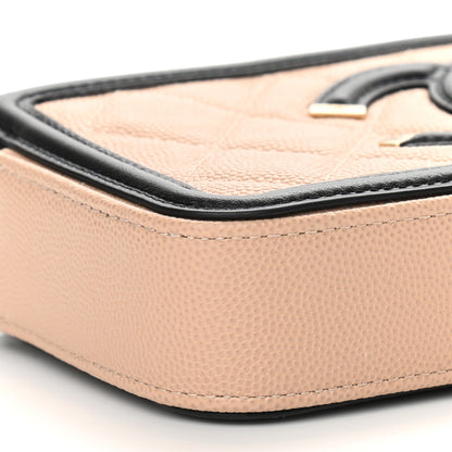 Chanel Caviar Quilted CC Filigree Clutch With Chain Beige Black 10 of 11