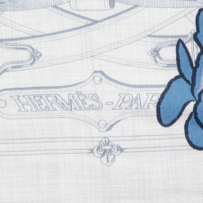 Hermes Cashmere Silk Cavalcadour Shawl 140 Gris Chine Jaune Marine 3 of 7