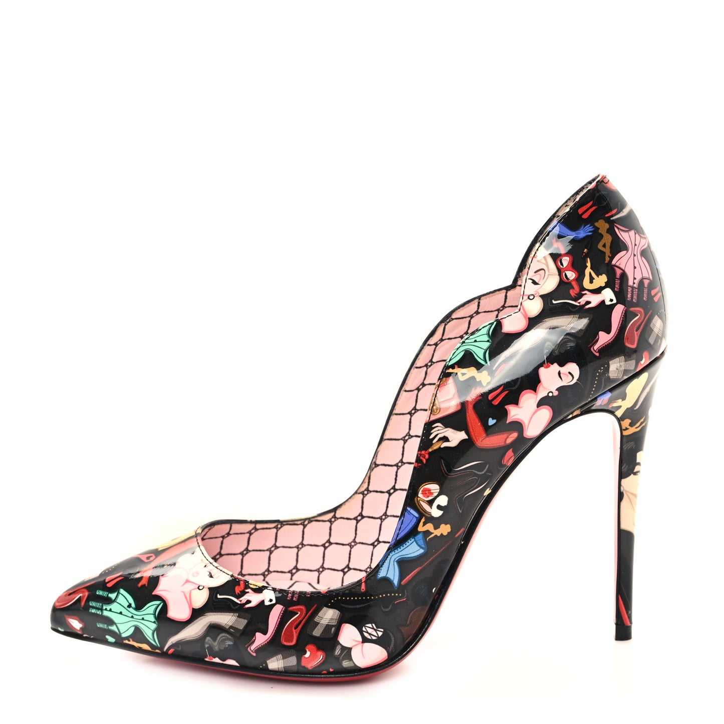 Patent Bored Lin Resille Hot Chick 100 Pumps 35.5 Black Multicolor