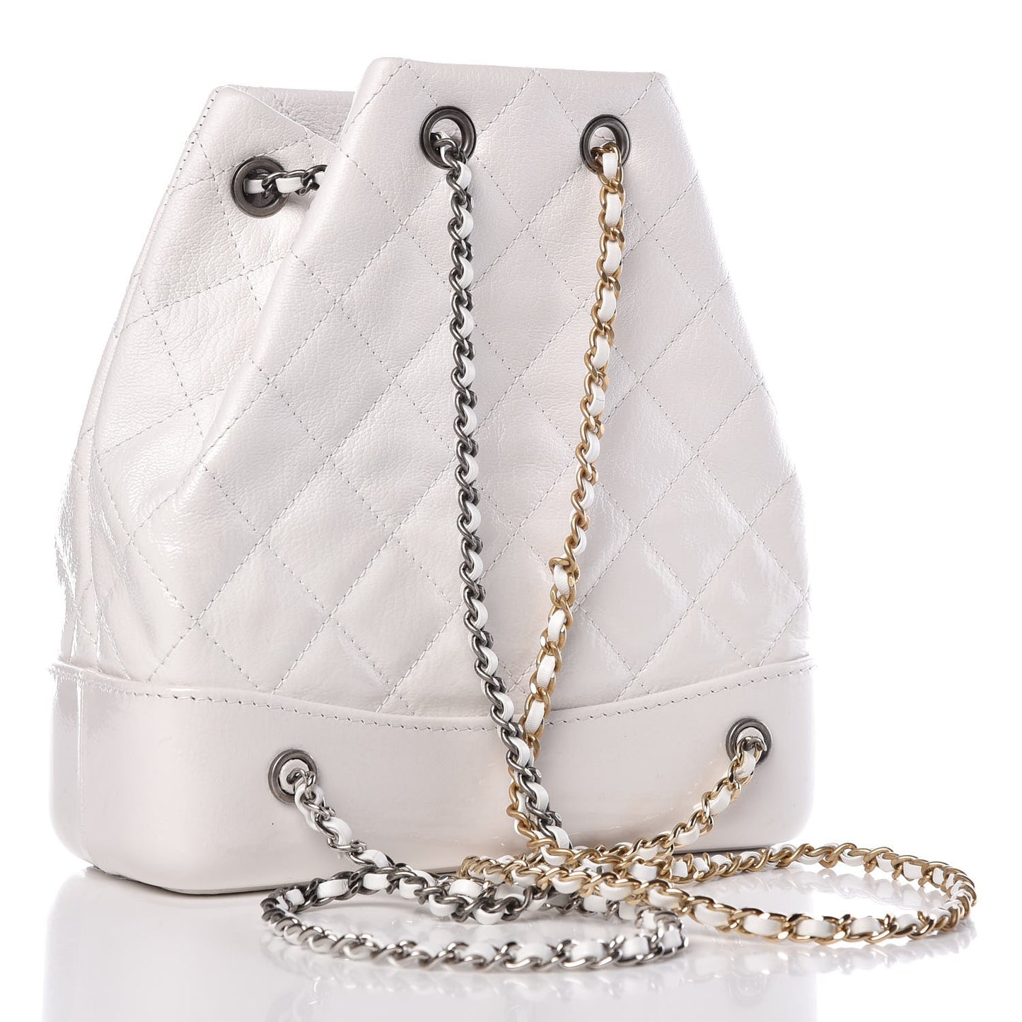 Patent Goatskin Quilted Small Gabrielle Backpack White