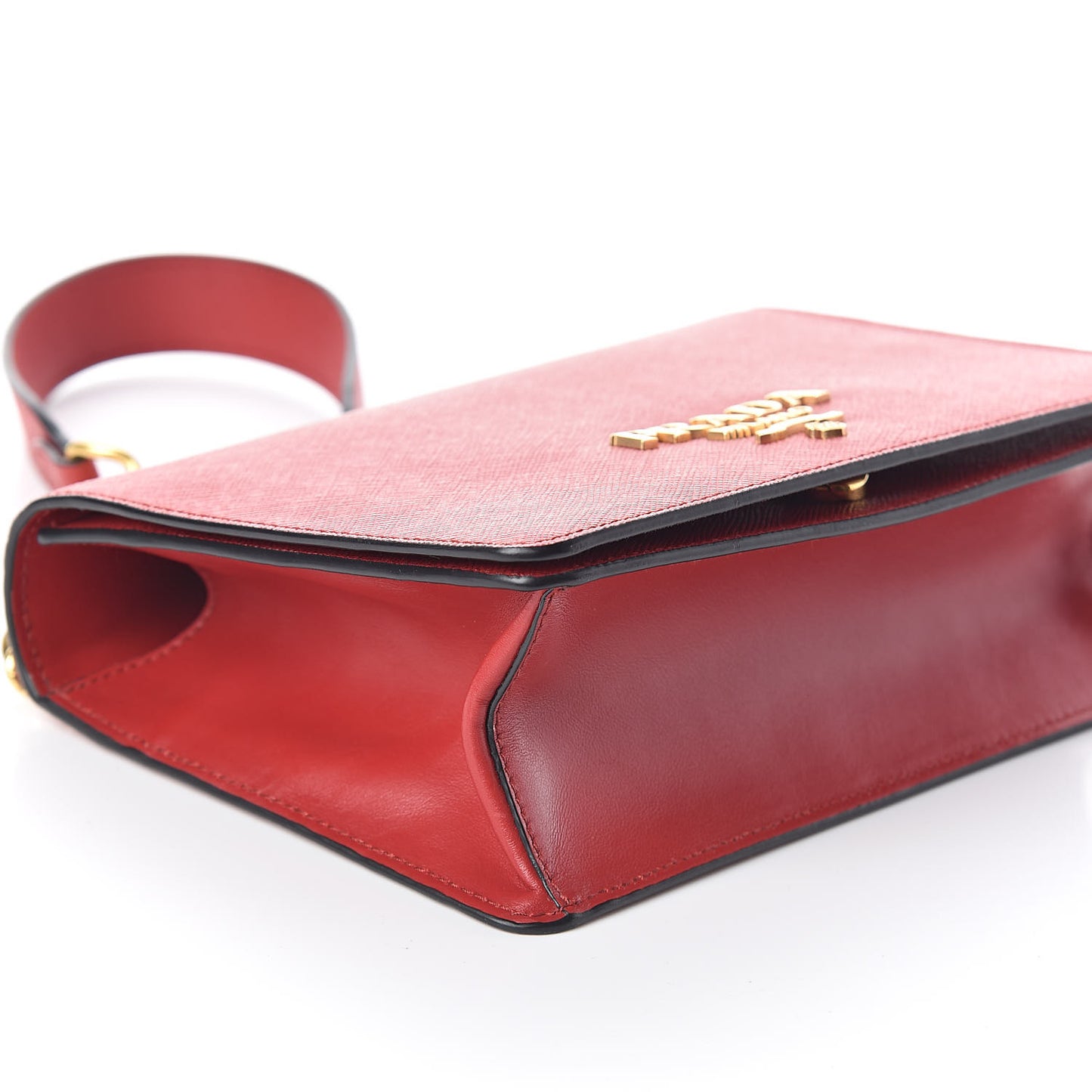 Saffiano Soft Calfskin Chain Crossbody Bag Fuoco