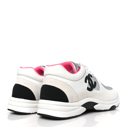 Chanel Calfskin Fabric Sneakers 39.5 White Silver Fluo Pink 4 of 7