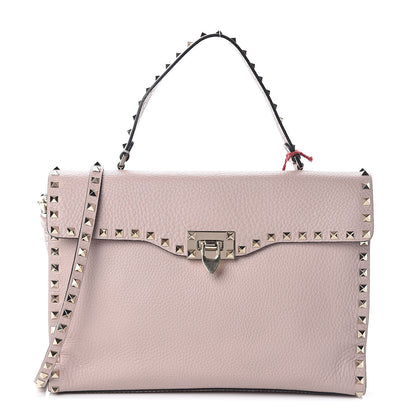 Valentino Garavani Pebbled Calfskin Rockstud Single Handle Flap Bag Poudre 1 of 9