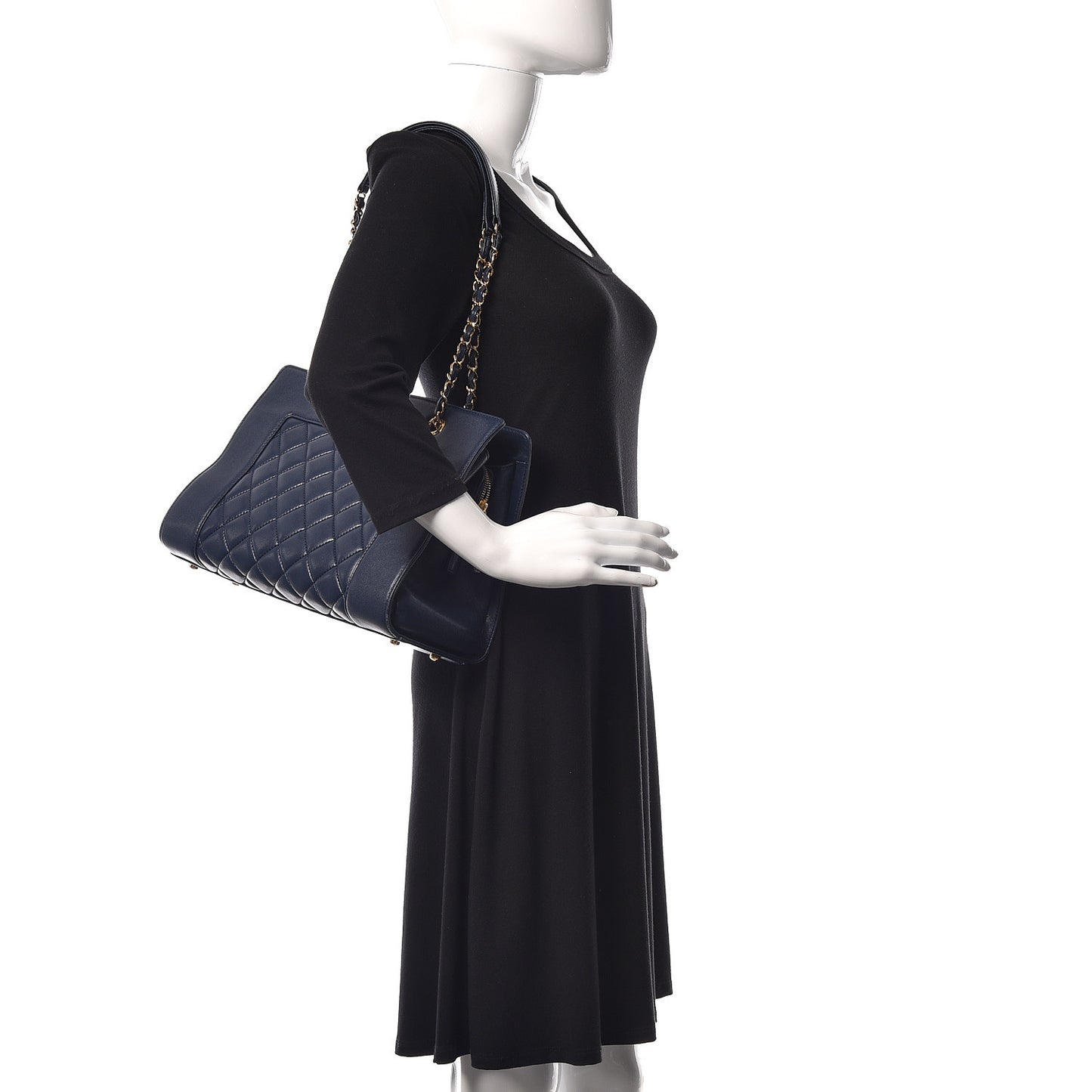 Sheepskin Quilted Mademoiselle Vintage Shopping Tote Navy