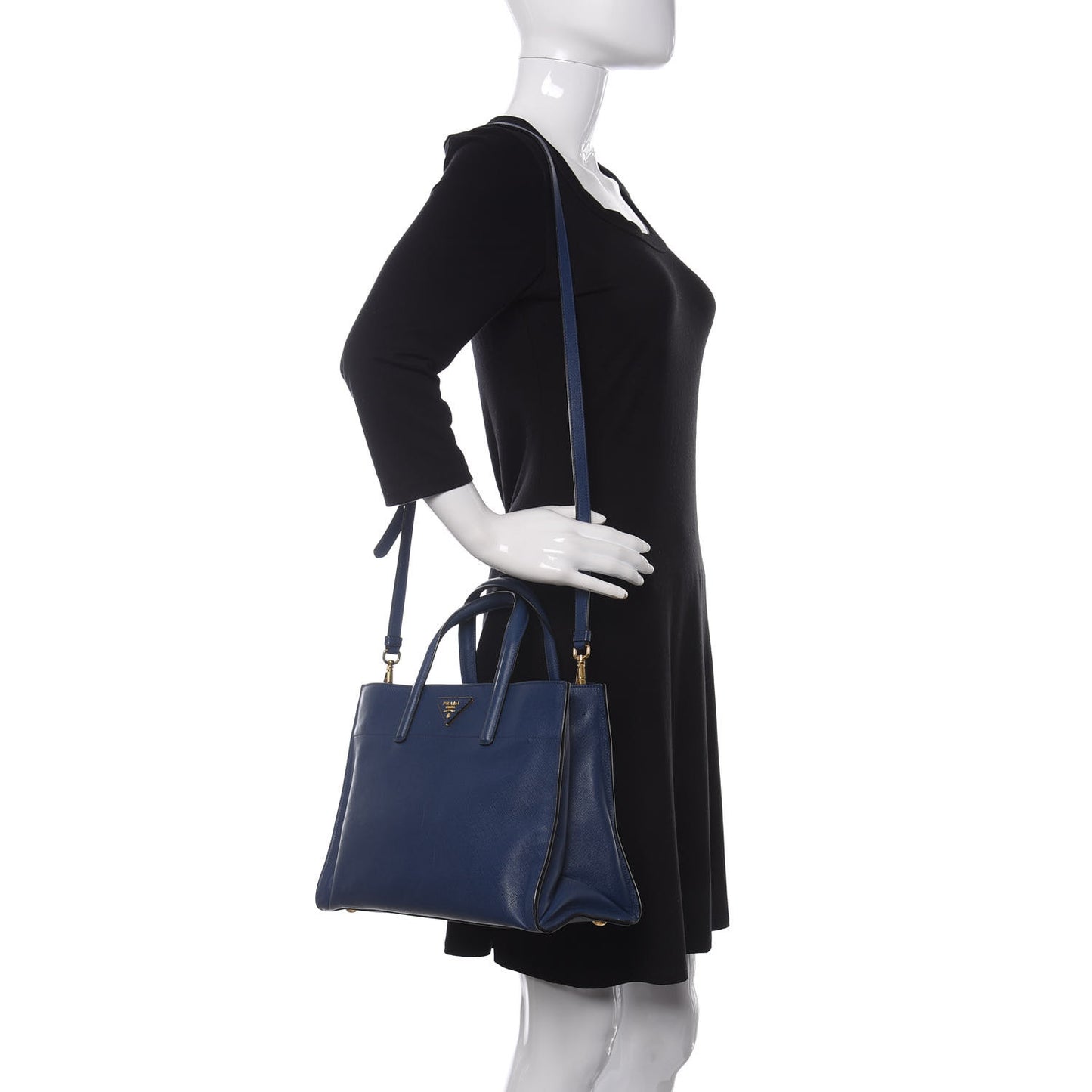 Saffiano Soft Triple Pocket Tote Bluette