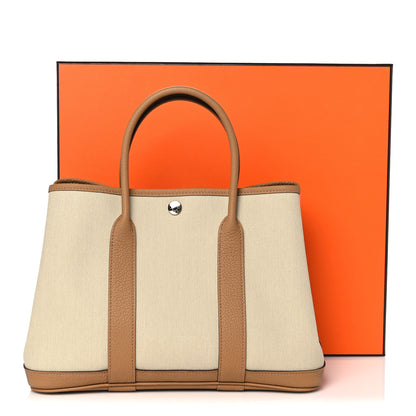 Hermes Toile Militaire Vache Country Garden Party 30 TPM Tote Beton Biscuit 10 of 10