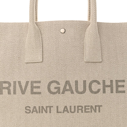 Saint Laurent Cotton Linen Rive Gauche Tote Light Shell 8 of 10