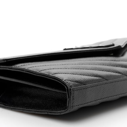 Saint Laurent Grain De Poudre Matelasse Chevron Monogram Monochrome Chain Wallet Black 8 of 9