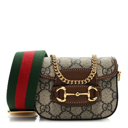 Gucci GG Supreme Monogram Azalea Calfskin Web Horsebit 1955 Wallet On Strap Beige Ebony Brown Sugar 1 of 9
