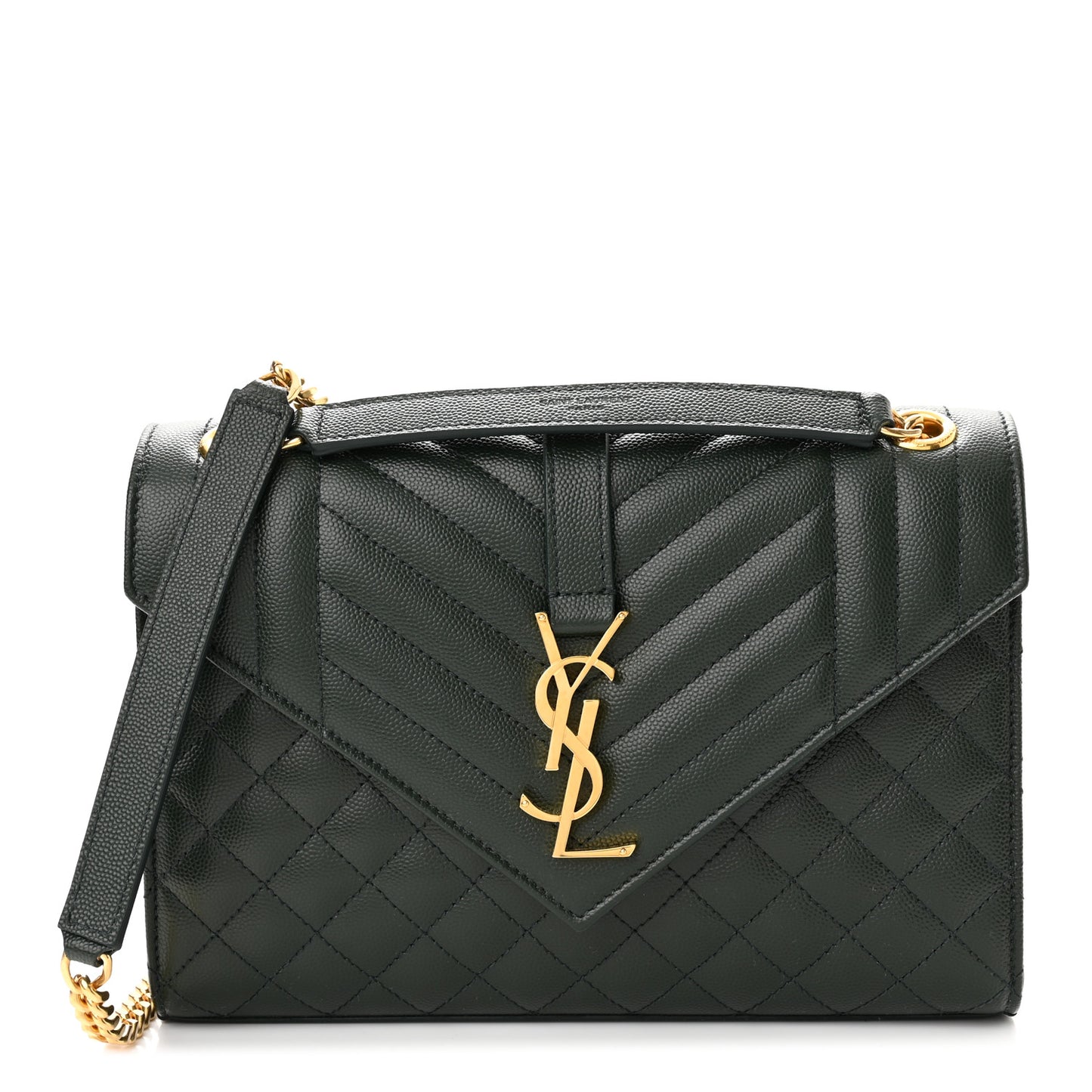 Grain De Poudre Textured Mixed Matelasse Medium Triquilt Monogram Satchel Vert Fonce