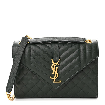 Saint Laurent Grain De Poudre Textured Mixed Matelasse Medium Triquilt Monogram Satchel Vert Fonce 1 of 9
