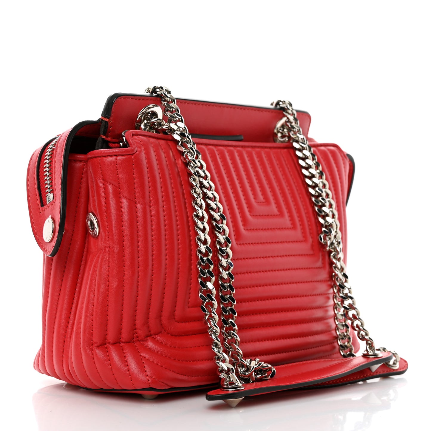 Shiny Nappa Trapuntata Small DotCom Click Chain Satchel Rojo