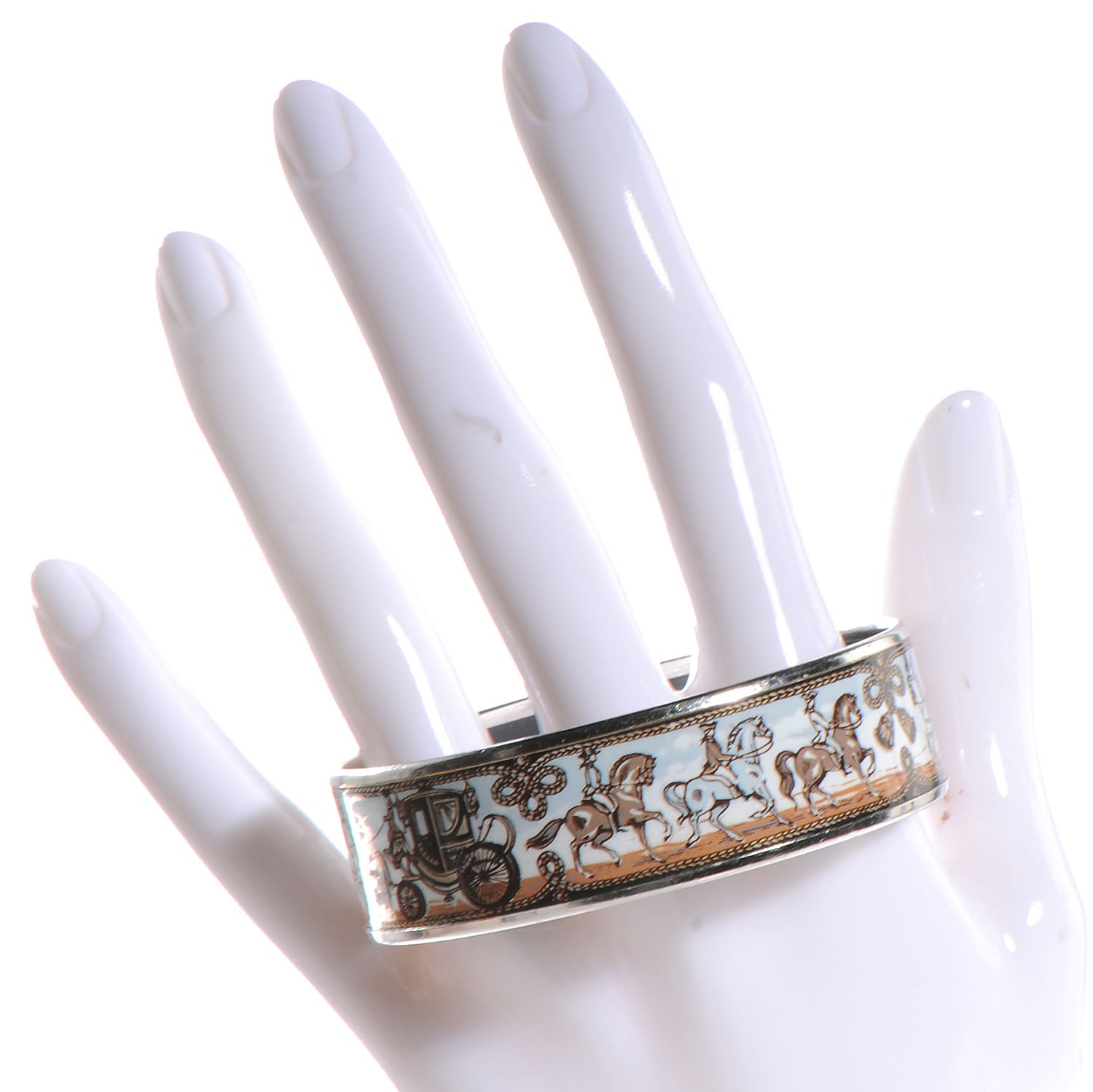 Hermes Enamel Printed Horse Carriage Wide Bracelet 65 2 of 5