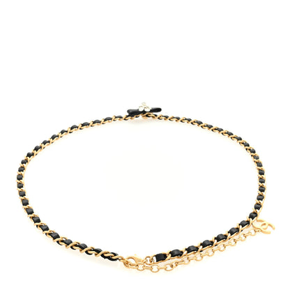 Chanel Calfskin Crystal Chain Camellia Belt 90 36 Black Gold 2 of 3