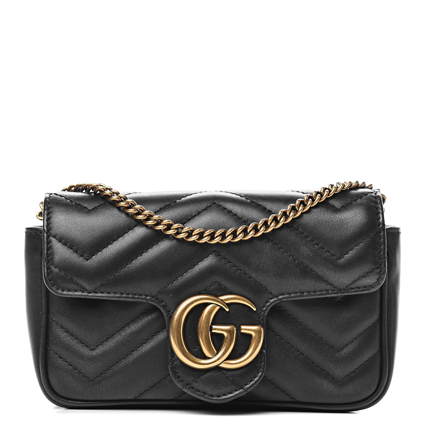 Gucci Calfskin Matelasse Super Mini GG Marmont Shoulder Bag Black 1 of 11