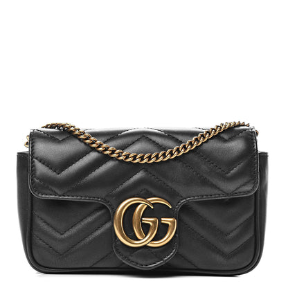 Gucci Calfskin Matelasse Super Mini GG Marmont Shoulder Bag Black 1 of 11