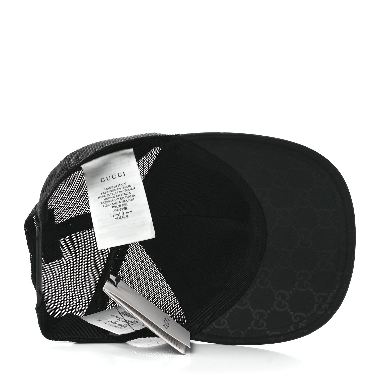 Gucci Nylon Light Mesh Dollar Calfskin GG Monogram Baseball Hat M Black 6 of 9