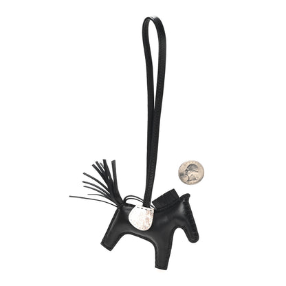 Hermes Milo Lambskin Matte Niloticus Crocodile Himalaya Touch Grigri Rodeo Horse Bag Charm PM Black White 2 of 4