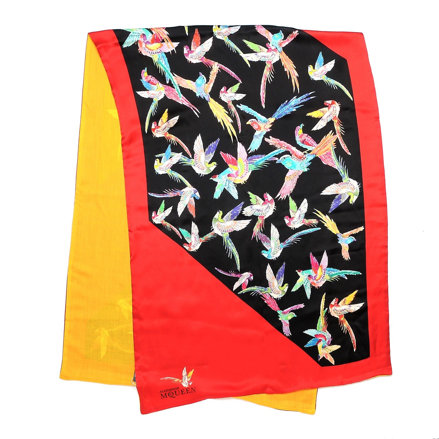 Alexander McQueen Silk Wool Bird Print Scarf Red 3 of 6