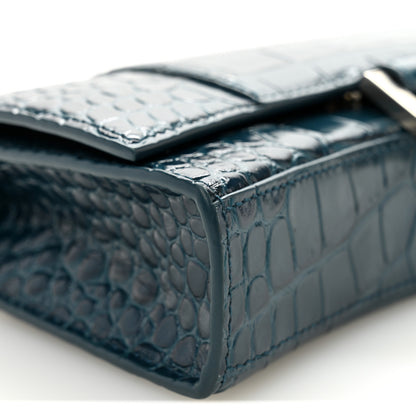 Balenciaga Shiny Calfskin Crocodile Embossed Hourglass Chain Bag Dark Petrol Blue 8 of 9