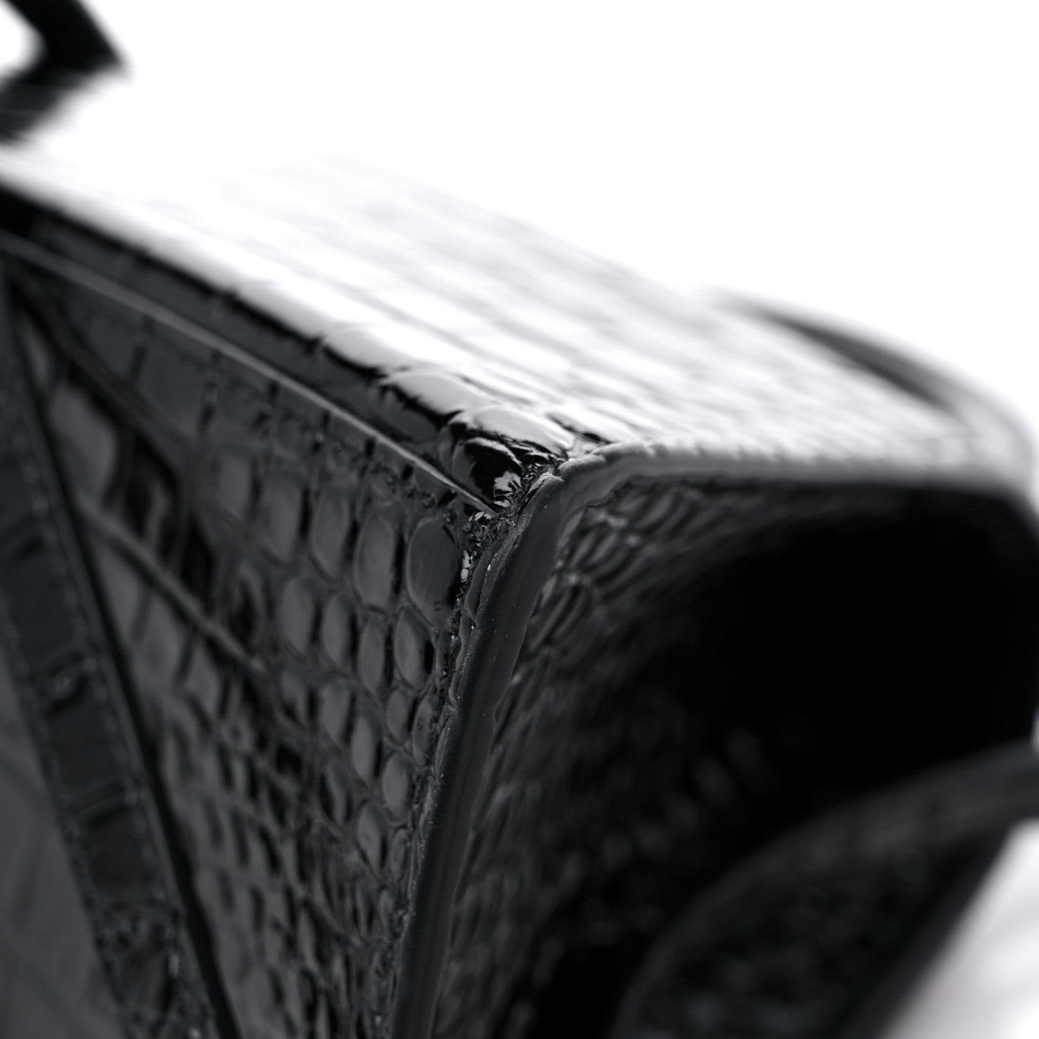 Balenciaga Shiny Calfskin Monochrome Crocodile Embossed Small Hourglass Top Handle Bag Black 10 of 13