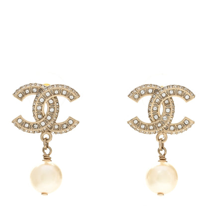 Chanel Crystal Pearl CC Drop Earrings Gold 1 of 5