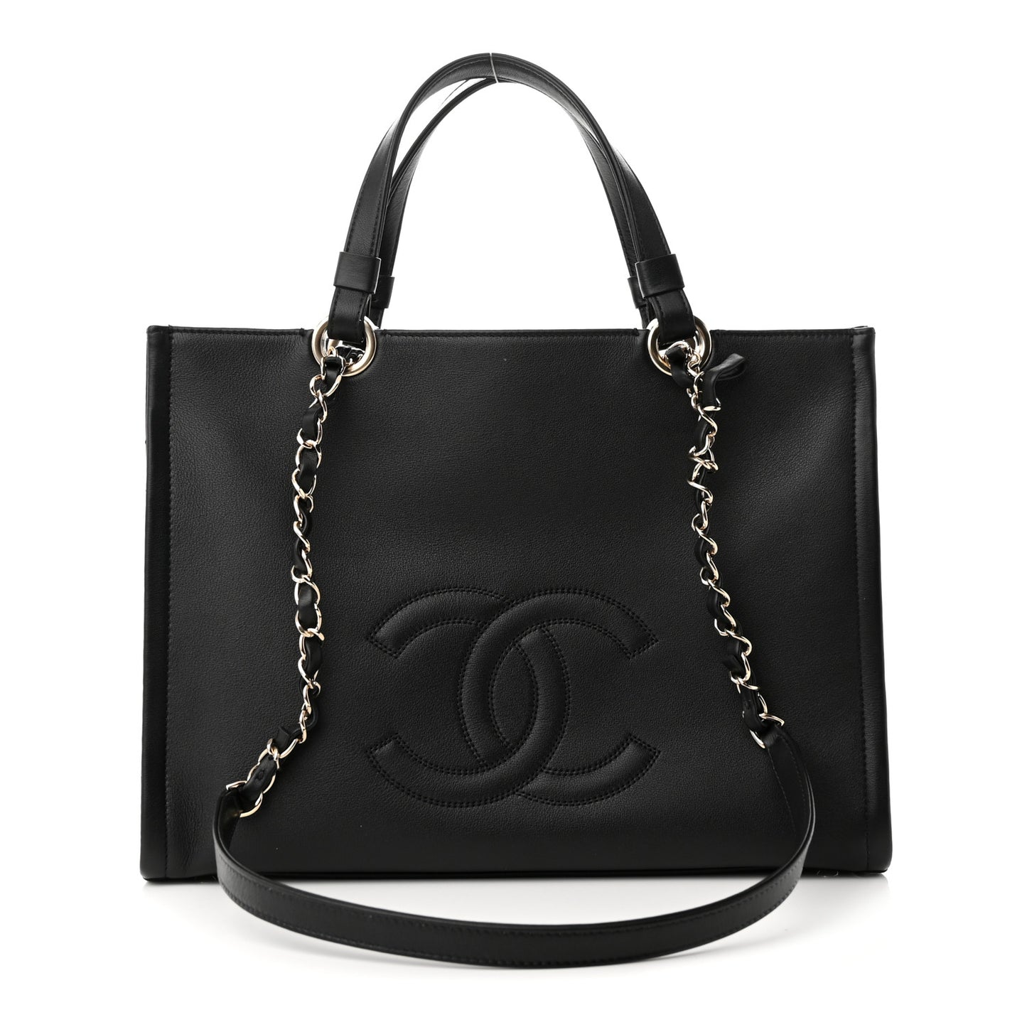 Calfskin CC Zipped Shopping Tote Black