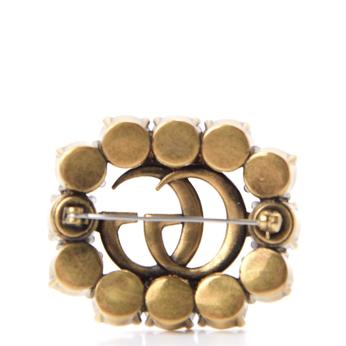 Metal Crystal Double G Brooch Aged Gold