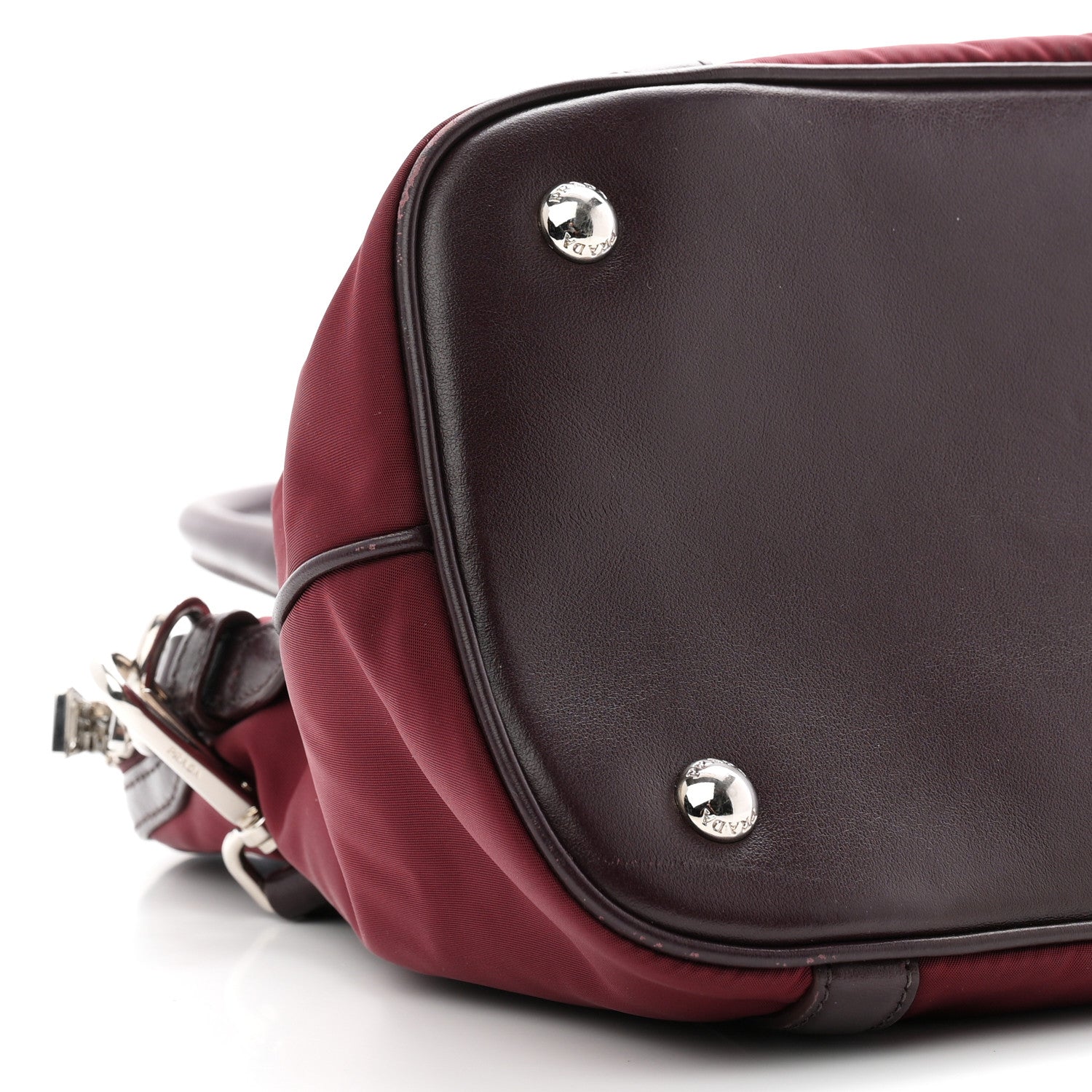 Prada Nylon Tessuto Soft Calf Small Tote Granato 9 of 11