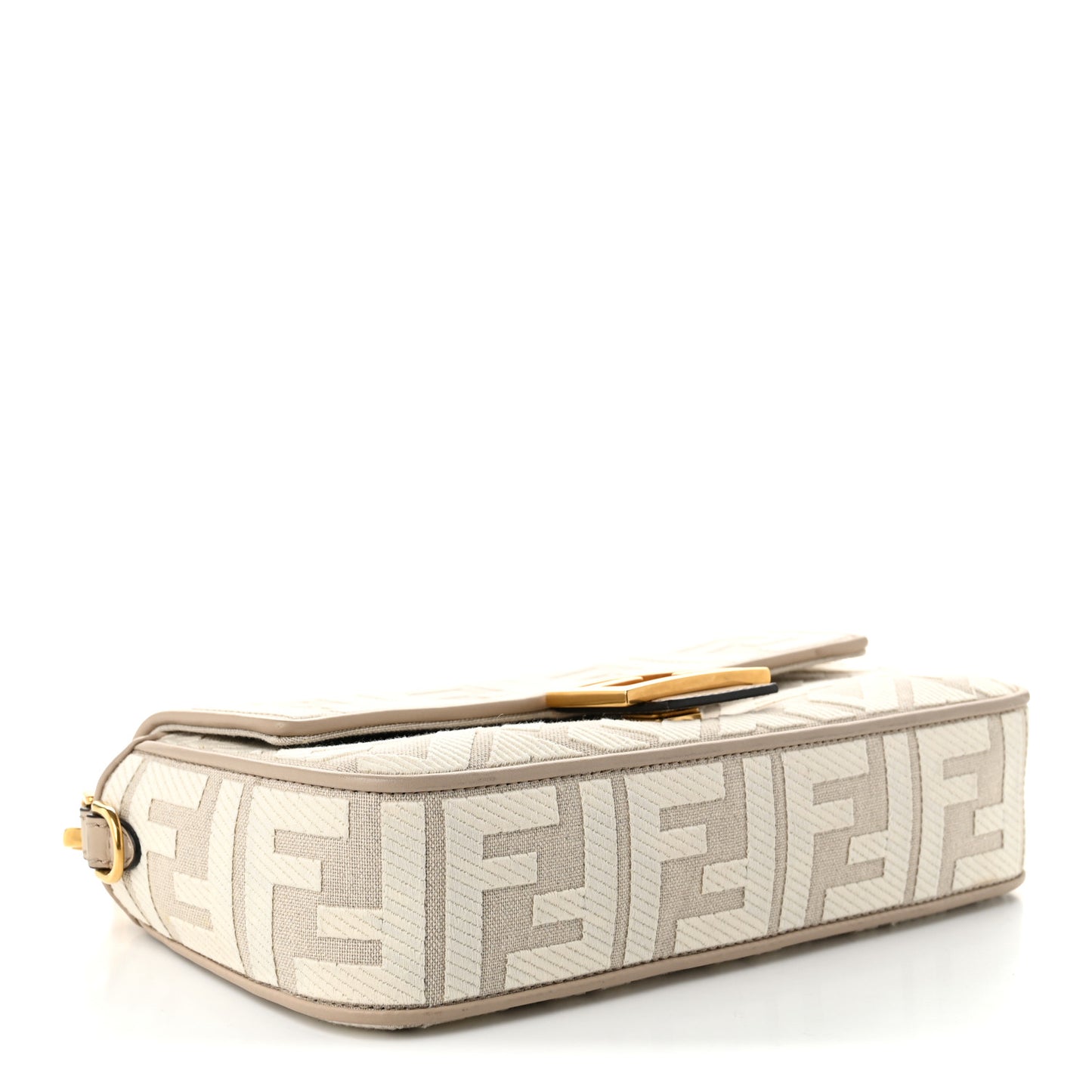 Canvas Vitello King FF Embroidered Baguette Grezzo White Nuvola