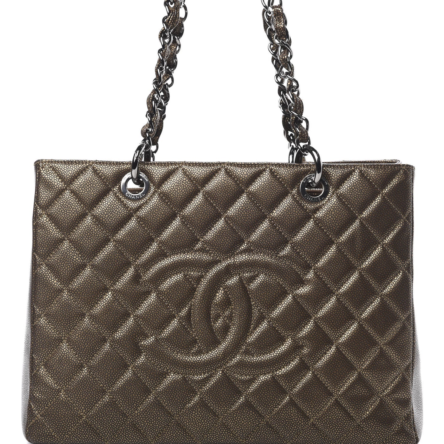 Metallic Caviar Quilted Grand Shopping Tote GST Bronze
