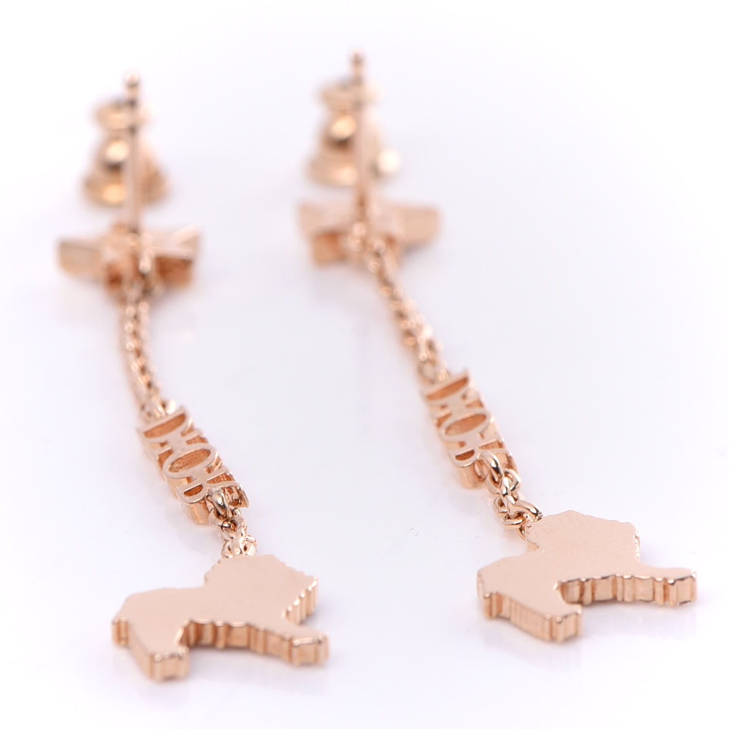 Christian Dior Crystal Diorable Lion Logo Drop Earrings Rose Gold 3 of 5
