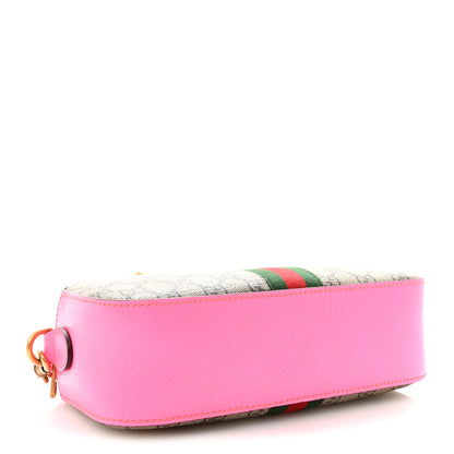 Gucci GG Supreme Monogram Textured Dollar Calfskin Web Ophidia Small Crossbody Bag Beige Ebony Fuchsia 4 of 9