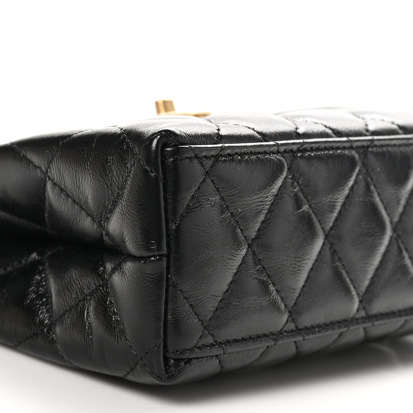 Shiny Aged Calfskin Quilted Nano Kelly Shopper Black