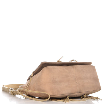 Chanel Suede Calfskin Perforated Fringe Flap Beige 6 of 14