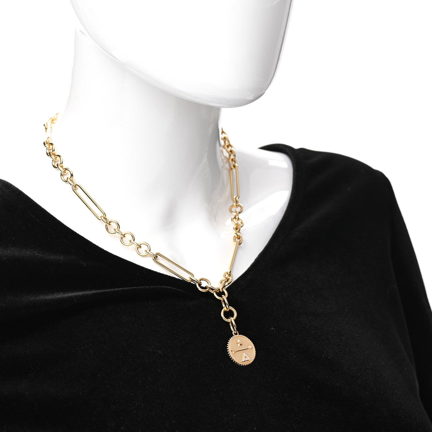 18K Yellow Gold Diamond Medium Dream Medallion Midsize Mixed Chain Necklace